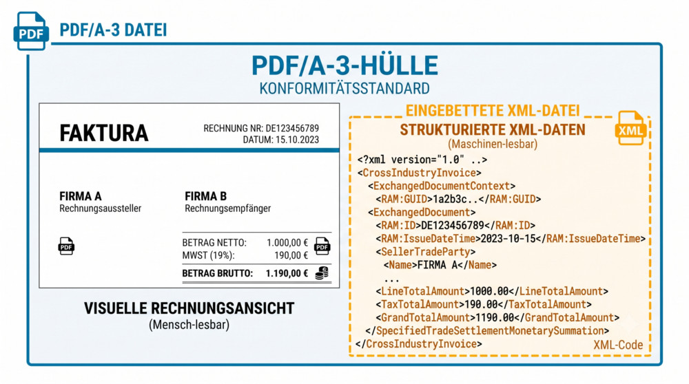 Struktureller Aufbau einer hybriden ZUGFeRD PDF/A-Datei