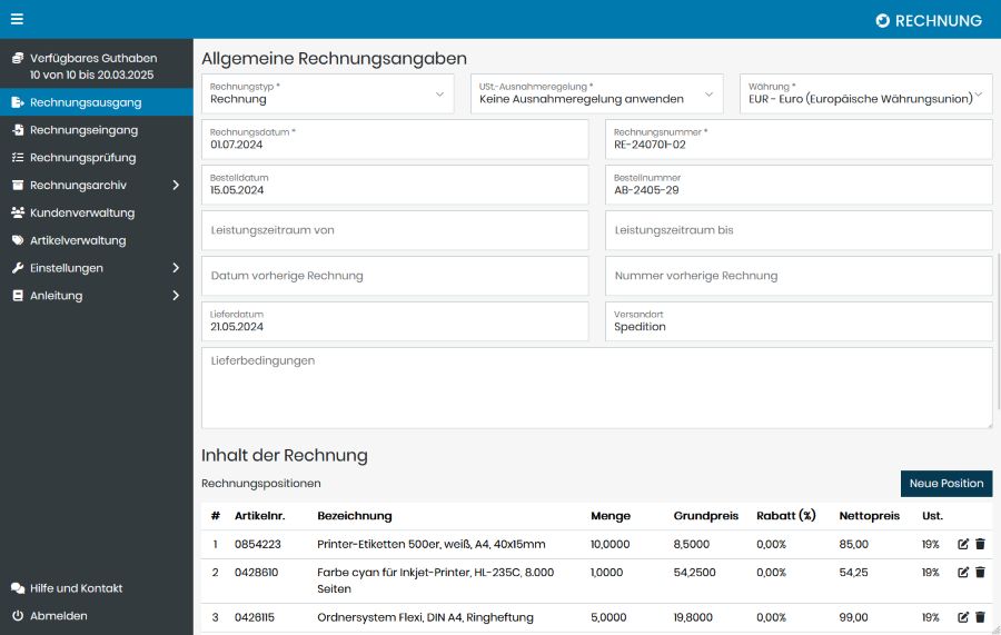Intuitive Bearbeitung einer E-Rechnung