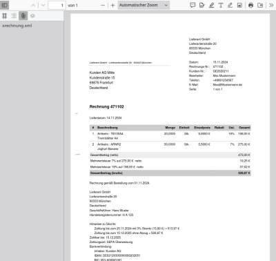 XML-Rechnung in ZUGFeRD umwandeln