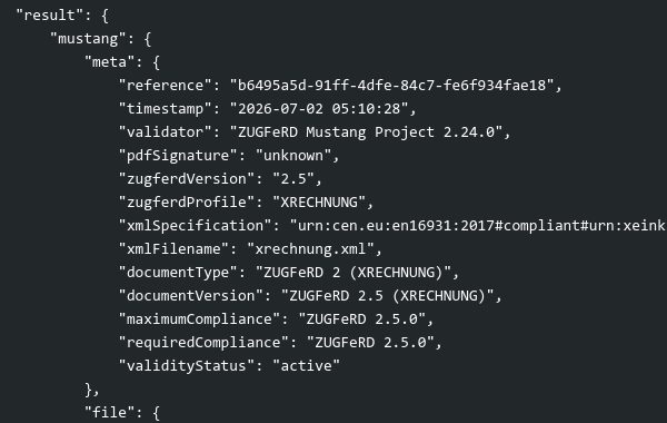Ergebnis des Validators als JSON
